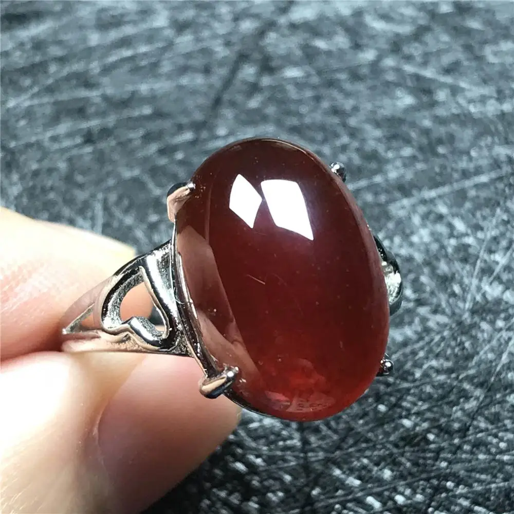 

Top Natural Garnet Ring For Woman Lady Orange Red Crystal Stone Silver Love Gift 16x11mm Beads Adjustable Ring Jewelry AAAAA