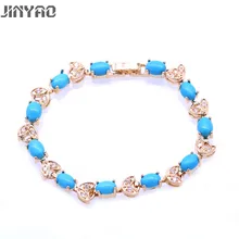JINYAO Модные женские Овальные браслеты с голубым камнем, цирконием, браслеты цвета шампанского, белого золота, вечерние ювелирные изделия, подарок для женщин