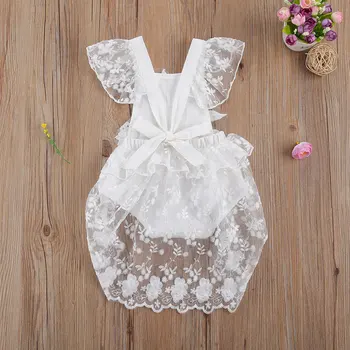 

Princess Infant Newborn Baby Girl White Lace Romper Pearl Jumpsuit 1st Birthday Costumes Baby Girl Clothing