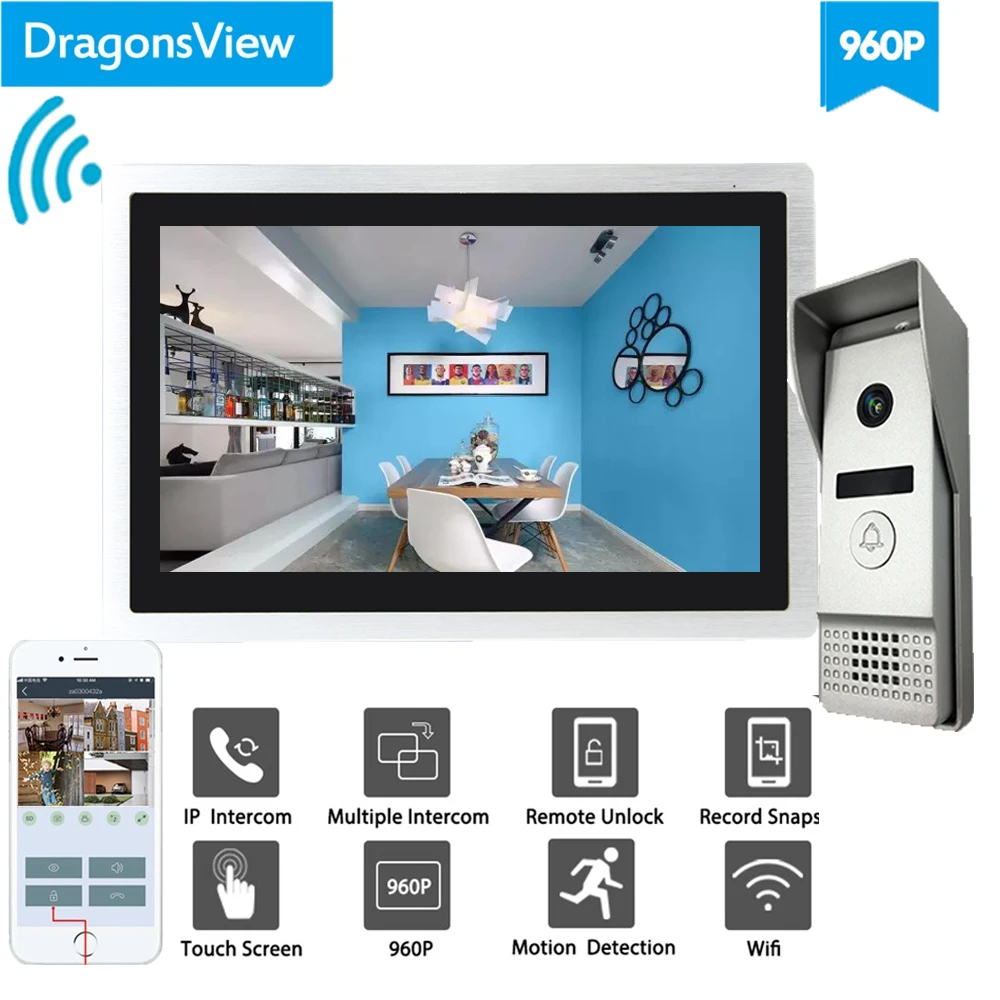 Dragonsview Wifi видео дверной звонок с монитором IP видео домофон система широкоугольный сенсорный экран запись обнаружения движения - Цвет: Set 1 No SD Card