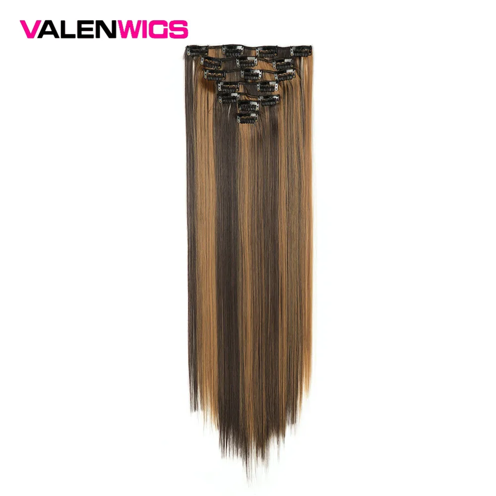 Valenwigs 22 ''клип в синтетических волос для наращивания полная голова длинные прямые чистый цвет 7 шт./компл. поддельные волосы для черных/белых женщин