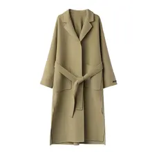 Женское пальто ручной работы в Корейском стиле с двусторонним кашемиром однотонное Длинное свободное шерстяное пальто