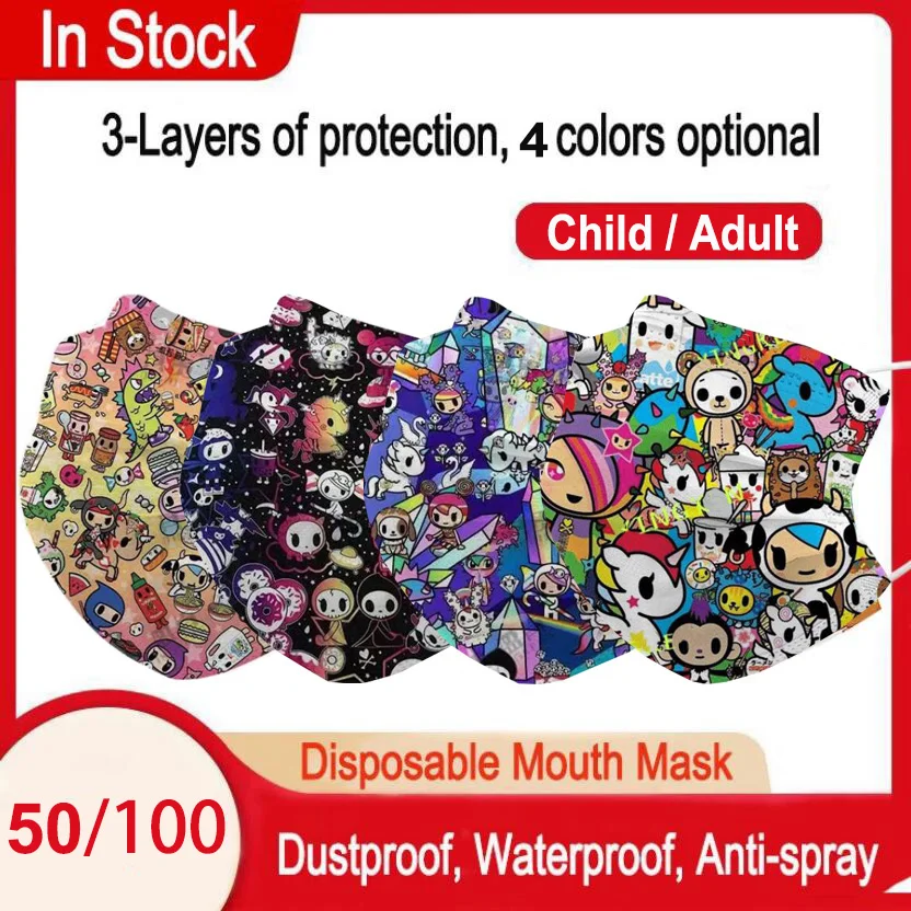 

Disposable Face Mask 3 Layers Filter Anti Dust Smog Earloops Breathable Cartoon pattern Masks Pink Kids Adult Face Mouth Masks