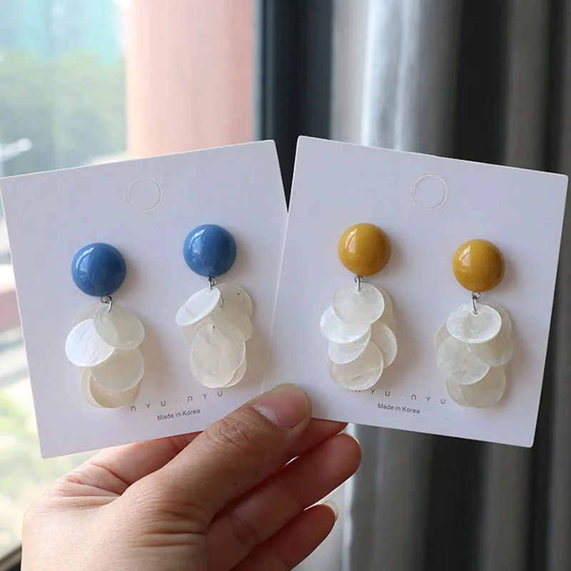 

Round Shell Ear Drop Earrings Elegant Vintage Fashion Drop Earrings Long Earrings Resin Earrings Wedding Sweet Cute for Women