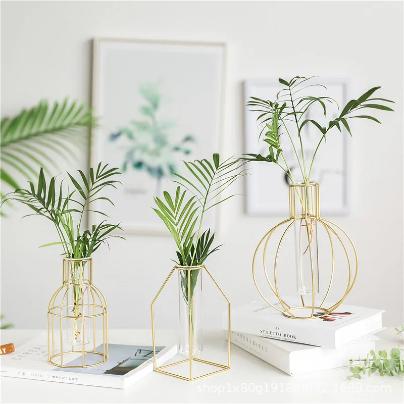 Geometric Alloy Glass Vase Living Room Modern Tabletop Simple Iron Art Flower Christmas Bottles Home Deco | Дом и сад