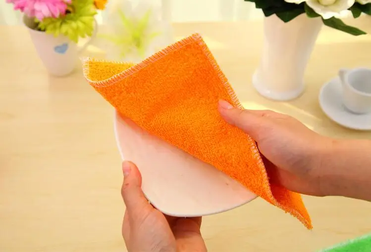 orange Горячая бамбуковое волокно для мытья посуды кухонный инструмент Чистящая тряпка посудомоечное полотенце большие автомобильные тряпки для уборки - Цвет: orange