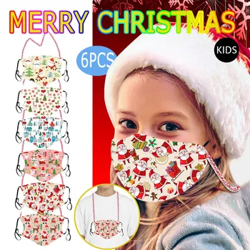 

6pcs Lovely Outdoor Reusable Protective Kids Christmas Printed Reusable Washable With Mouth Lanyard Large Stock And Send Fast