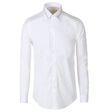 

2021 spring men's shirt long-sleeved business men's collar English embroidery black and white large size inch shirt men's