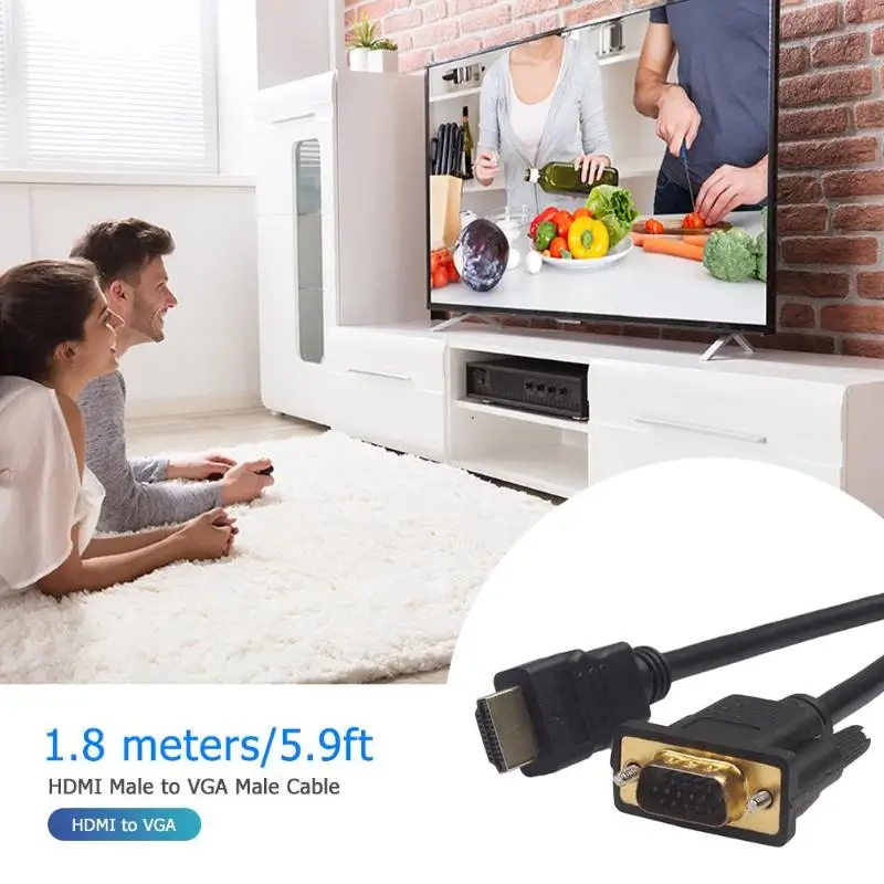 1,8 m 6ft 1080P HDMI штекер к VGA HD15 Мужской видео конвертер Кабель-адаптер