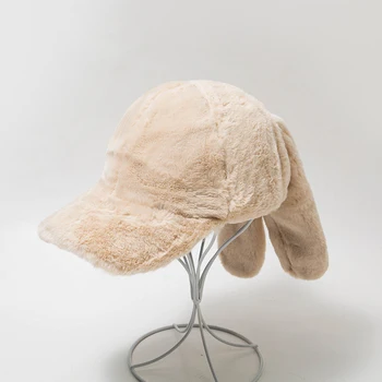

Plush ear hat female sweet cute baseball cap autumn and winter soft girl cap