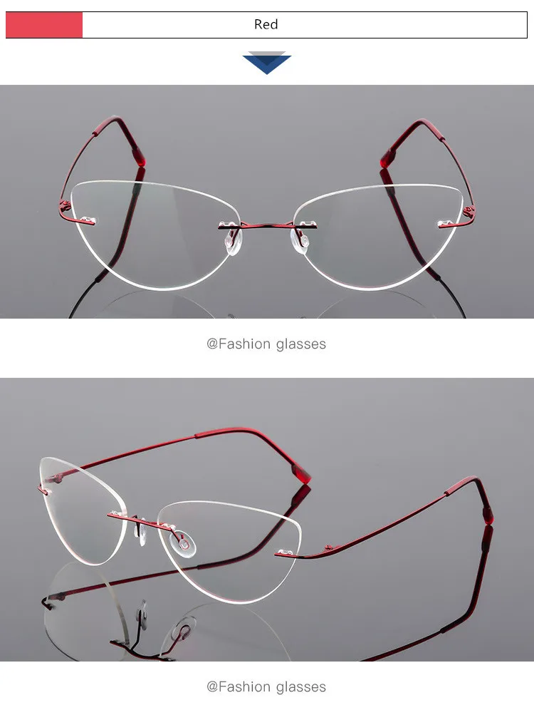 Female Rimless Titanium alloy Glasses Frame, Women Ultralight Cat Eye Eyeglasses Frames, Prescription Presbyopia Myopia Optical