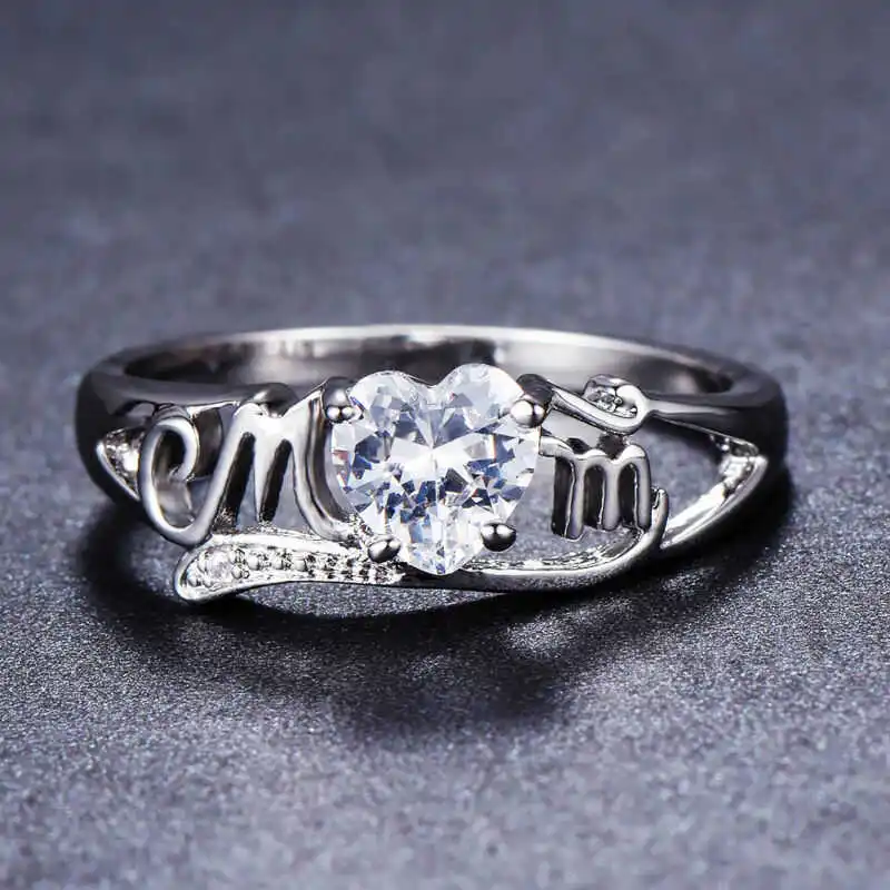 7 Сердце Любовь Мама серебряное кольцо День матери Ювелирное Украшение на день рождения Size5-10 - Размер кольца: 7