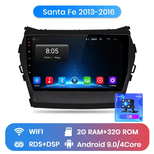 Junsun 2G+ 3 2G Android 8,1 для hyundai Santa Fe 3 2013- Авто 2 din автомагнитола стерео плеер Bluetooth gps навигация без DVD - Цвет: 2-32GB for wifi