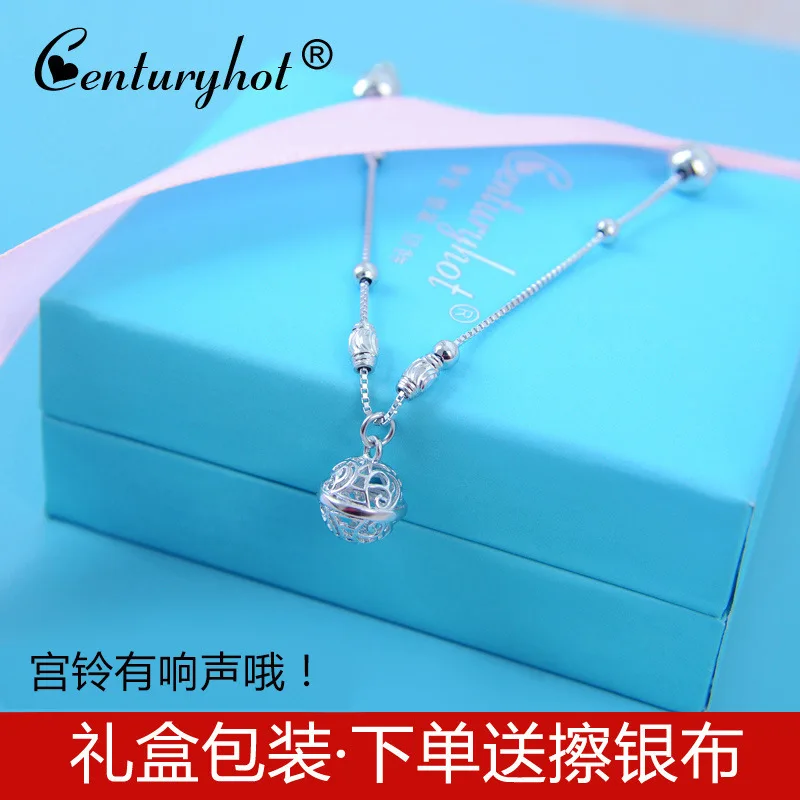 

Fine Silver Anklet nv gong Bell Hollow out Bell Birthday Beads round Beads Simple Japanese Korean zu shi Foot Ornaments Letterin