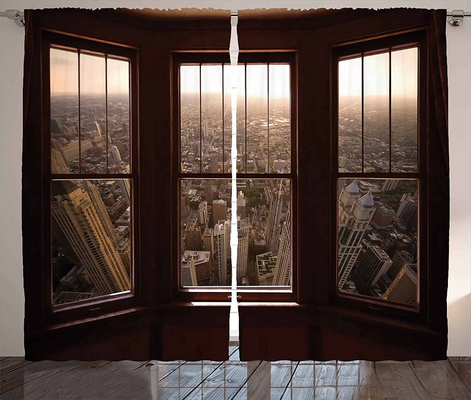 Aerial Curtains Urban View from The Window City Dusk Building North American Town Scene Living Room Bedroom Drapes | Дом и сад