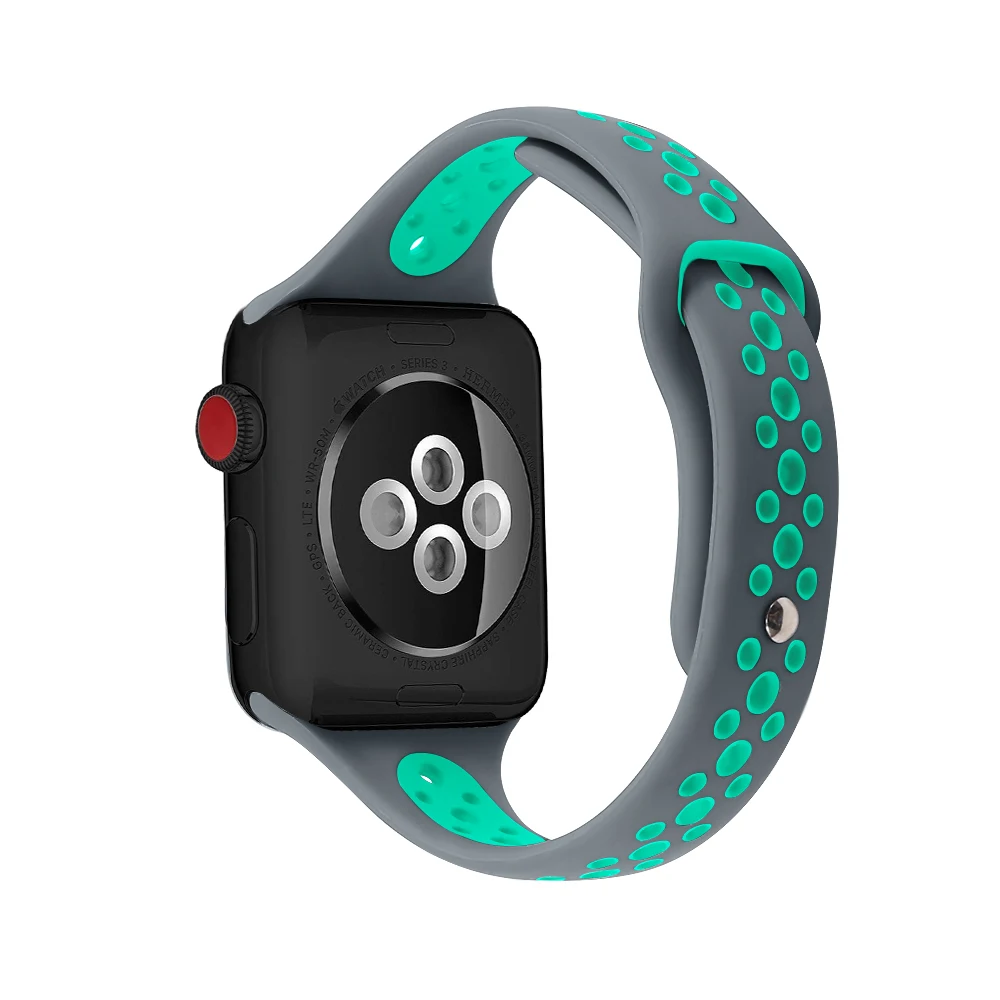 Gray greem Тонкий ремешок для Apple Watch 5 ремешок 44 мм 40 мм iWatch ремешок 42 мм 38 мм дышащий спортивный силиконовый pulseira correa Apple watch 4 3 2 1 - Цвет ремешка: Gray greem