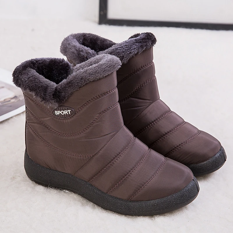 Новые зимние женские ботинки обувь на нескользящей подошве женские зимние теплые ботильоны на меху теплые ботинки на пуху Botas Mujer - Цвет: Коричневый
