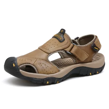 

Summer Sandalias Closed-toe Sandals Men Genuine Leather Cowhide Punched Soft Bottom Sandals Men Sandals Shoe