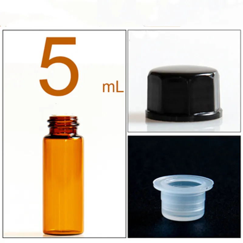 

5ml Clear Amber Glass Essential Oil Bottle Dropper Plug Black Cap With EVA Sponge Mat Protected From Light Seal Small bottle