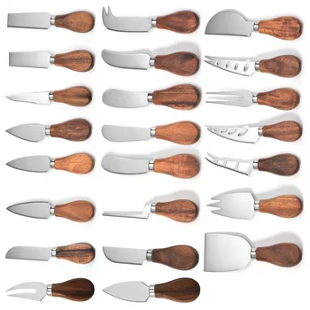 

Drink&Art Bulk Cheese Knives with Acacia Wooden Handle Spreader Fork Cutter for Butter Tableware Flatware Kitchen Knife
