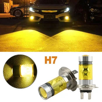 

Auto LED headlight Parts 2pcs Exterior H7 100W Yellow Driving Lamp Bulb