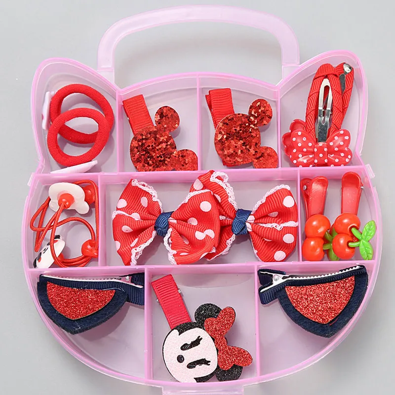 A series Весь набор hello kitty/аксессуары в виде мишки для девочек, эластичные резинки для волос, заколки для волос, заколки, ожерелье, серьги, детский подарок на день рождения - Цвет: A series