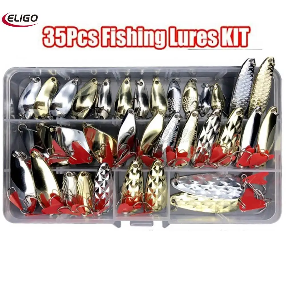 

35 PCS Fishing Lures Pike Trout Bass Spoons Spinners Bait Metal Tackle New