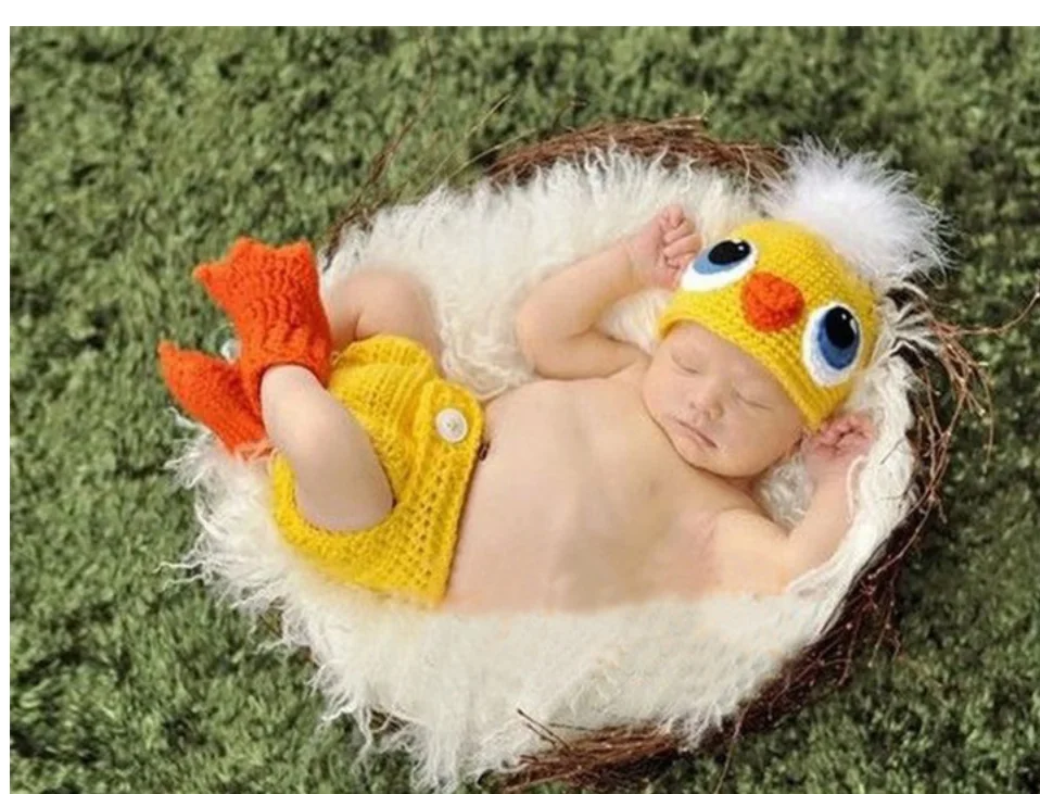 

3pcs/set Baby yellow duck Crochet Cream Knit Costume Photography Outfits Costume