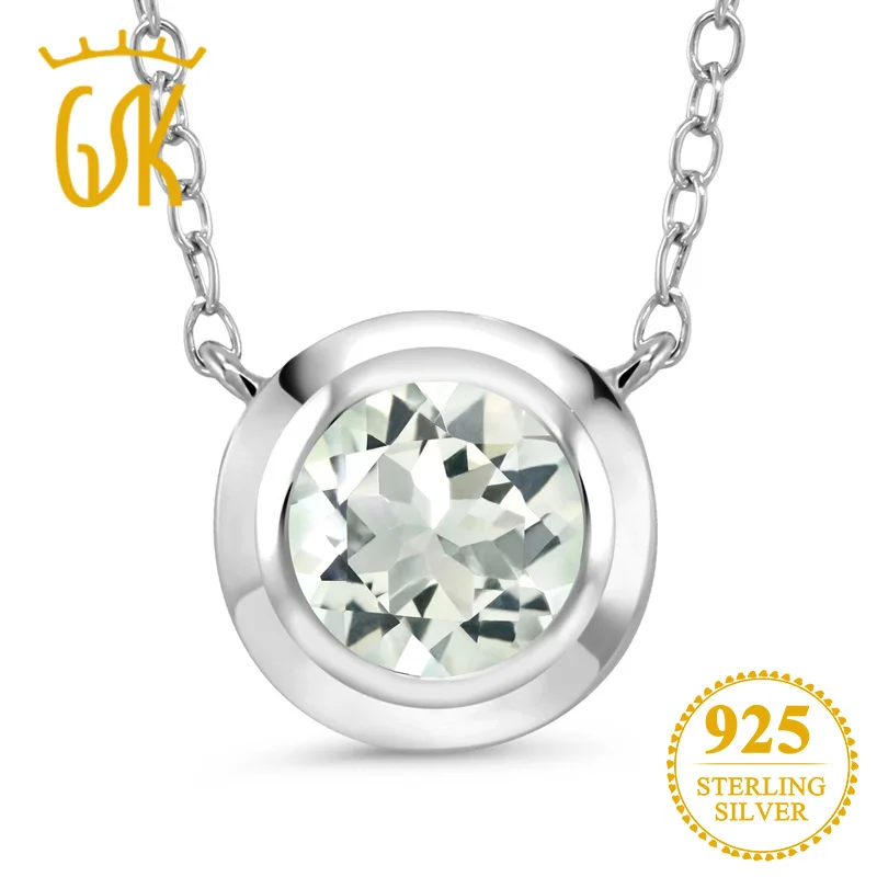 GemStoneKing 1,50 карат Круглый зеленый празиолит 925 пробы Серебряный кулон с цепочкой для женщин хорошее ювелирное изделие