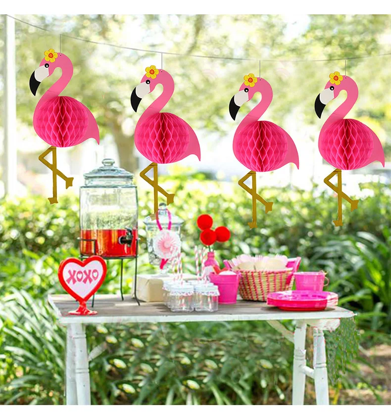 

Tropical Pink Flamingo Party Honeycomb Decoration Tissue Paper Fan Lanterns for Hawaiian Summer Beach Luau Party