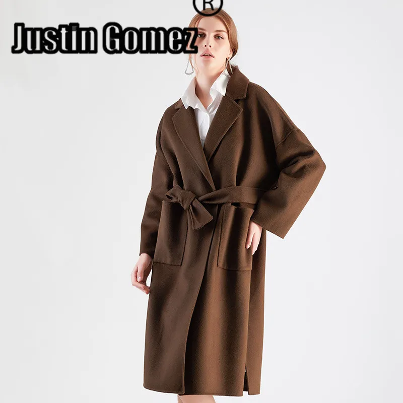 

Double-sided Open Front Cashmere Overcoat With Belt Loose Tide Female Oversized Coat With Belt Women Long Winter Wool Coat