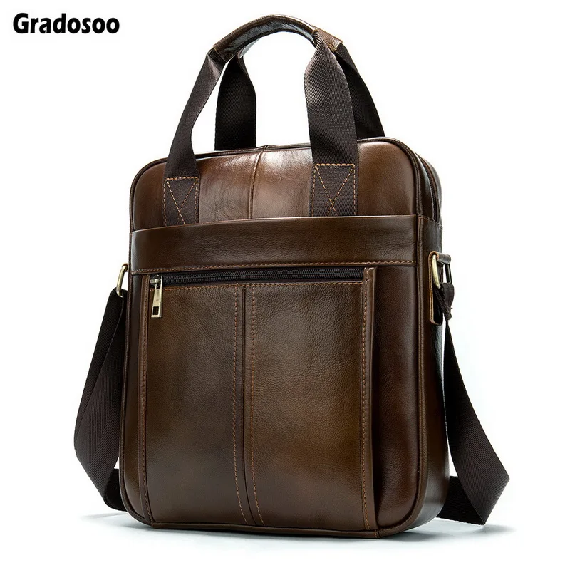 

Gradosoo Man Shoulder Crossbody Bags Split Leather Man Bag Famous Brand ipad Business Messenger Bag Male Handbags Vintage LBF683