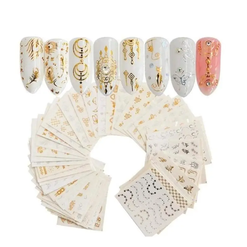 

30 Sheets Nail Art Stickers Water Transfer Gold Silver DIY Manicure Decals Beauty Decal Decoration