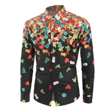 Мужская повседневная Рождественская рубашка с принтом елки, топ, блуза с длинным рукавом, мужские вечерние рубашки, Chemise Homme, мужская рубашка размера плюс