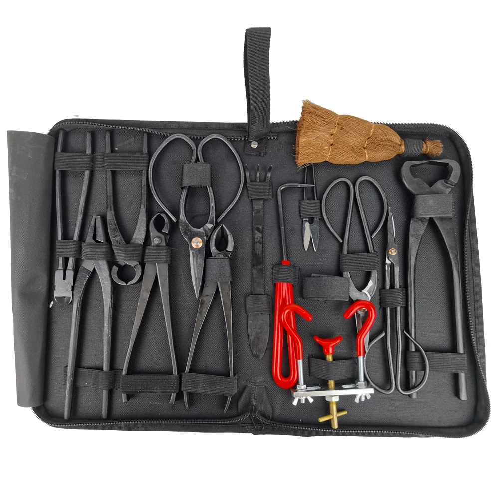 US $51.75 High Quality bonsai tools set multifunction bonsai kit 14 piece set Carbon Steel Shear Set and Tool Kit Roll Wires