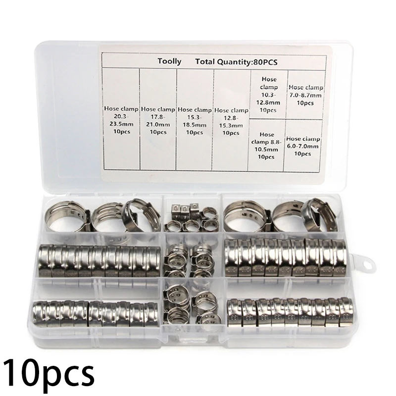 80Pcs/set Single Ear Hose Clamps high quality Stainless Steel Hydraulic Hose O Clips Water Pipe Clamps