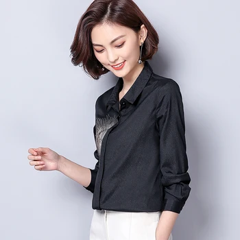 

948120120 Spring New Style Tops Versatile Slim Fit Chiffon Shirt Embroidery OL Elegant Large Size Lining