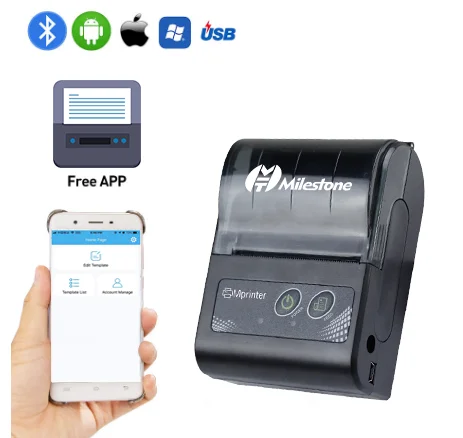 Milestone 58mm Mini Bluetooth Printer Thermal Portable Wireless Receipt bill ticket Android IOS Pocket Printer small 1 Milestone 58mm Mini Bluetooth Printer Thermal Portable Wireless Receipt bill ticket Android IOS Pocket Printer small 2