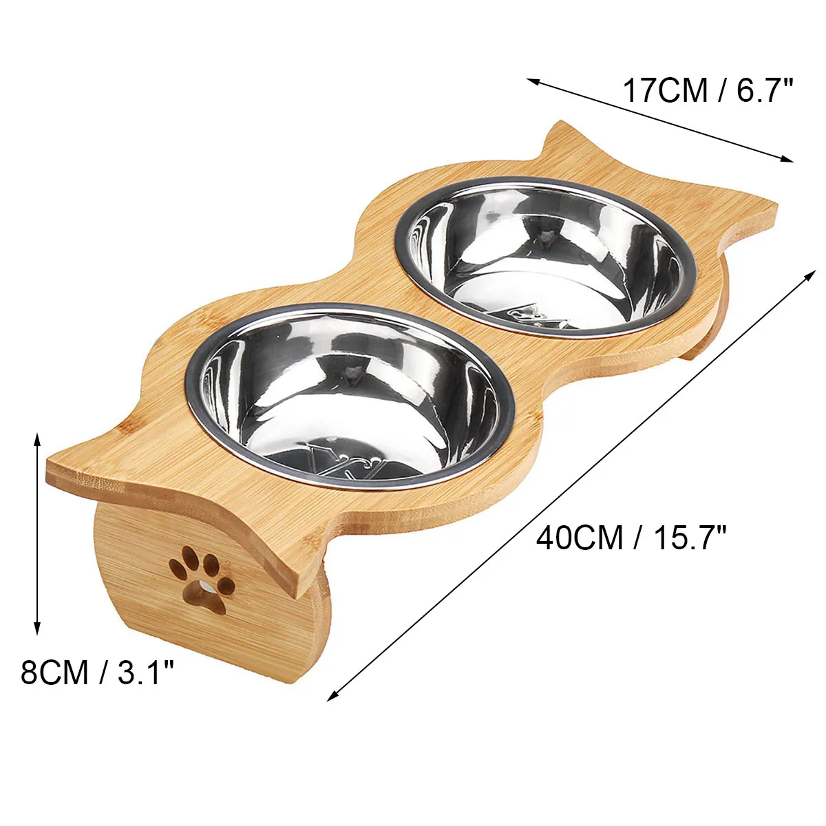 Для питомца шеи здоровья домашних животных Кормушка миски собака кошка подача воды пищи двойная миска бамбуковая противоскользящая керамическая/нержавеющая сталь посуда