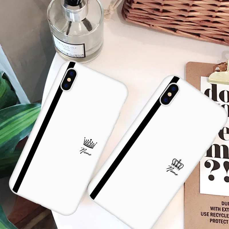 

Couple Crown Phone Cases For iphone XS Max Case DIY Custom Name For iphone X XR 8 7 6S 6 Plus Cover Fashion Smooth White Cases