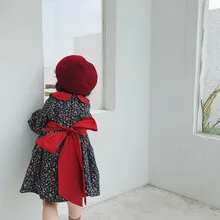 Милое детское платье для девочек новая осенняя одежда для девочек с цветочным рисунком и большим бантом платье принцессы с цветочным рисунком для маленьких девочек повседневная одежда для детей 3 лет