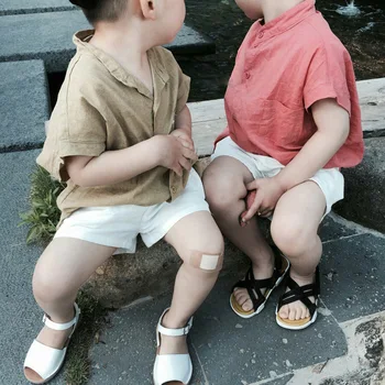 

2020 South Korea Childrenswear Children Cotton Washed Cotton Shirt Summer Mid-length Side Slit Sleeveless Cardigan