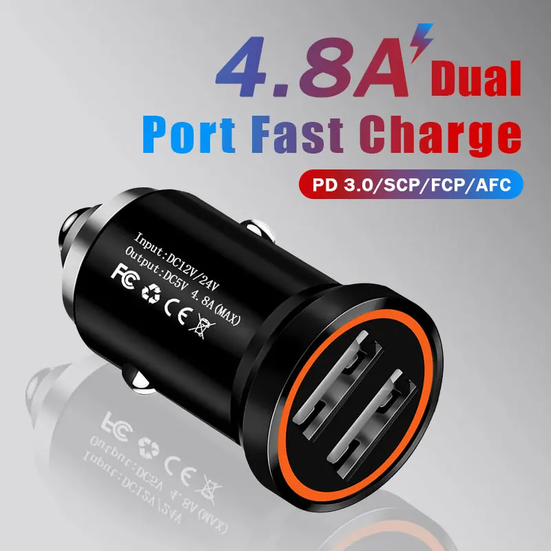 Car Charger Mobile Phone Charger For Cigarette Lighter Fast Charging Dual USB Connector For