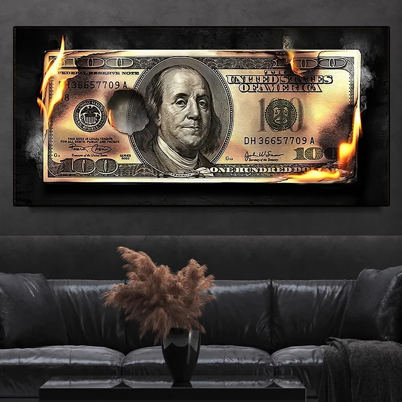 InspirationalMoneyBurningDollarBillCashModernArtPosters