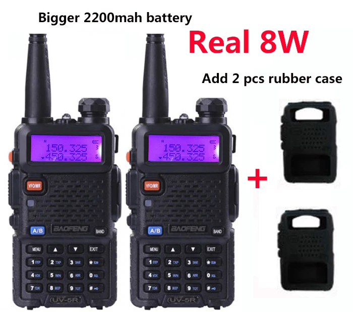 2 шт Handy 8 Вт BaoFeng UV-5R de 10 км охотничья рация дальний радиосвязь comunicador profissional FM uv 5r+ двухсторонняя радиоприемная рация ham - Color: add 2 ruber case