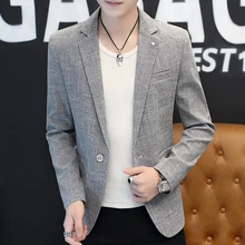 UYUK2019 осенний стиль темпера мужской т Качество Мода Тонкий Досуг кнопка мужской нагрудный v-образный Воротник пиджак Homme однобортный