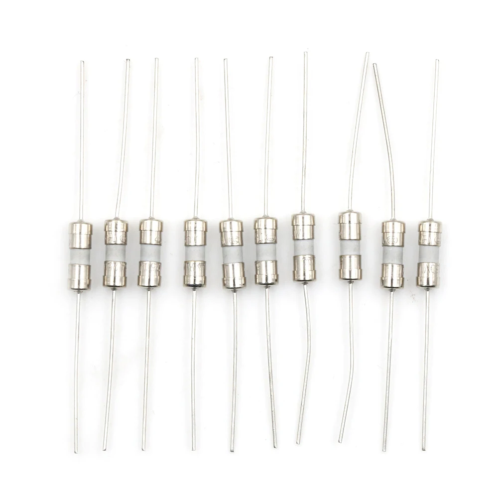 10pcs/lot Ceramic Fuse The Fuse Tube Lead Foot 5A 250V 3.6*10mm Double Iron Cap Axial Slow Blow Fuse With Lead Wire Accessories