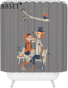

Cute Fox Shower Curtain Cute Forest Animals Romantic Love Birds Pattern Waterproof Multi-size Douchegordijn Bathroom Decor