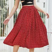 Женская шифоновая юбка с оборками, Весенняя Повседневная плиссированная длинная юбка с высокой талией, Harajuku, трапециевидная юбка с принтом в виде сердца