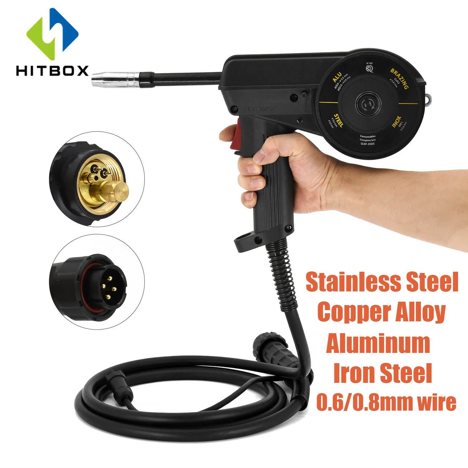 HITBOX Spool Gun Mig Torch 3 Meters Aluminum Stainless Steel Iron Spool